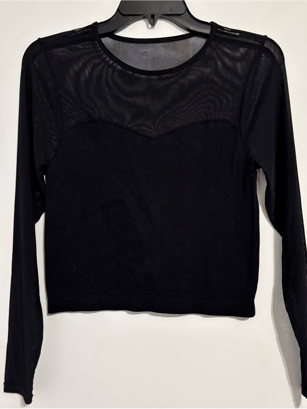 Black Long Sleeve Mesh Yoke Top